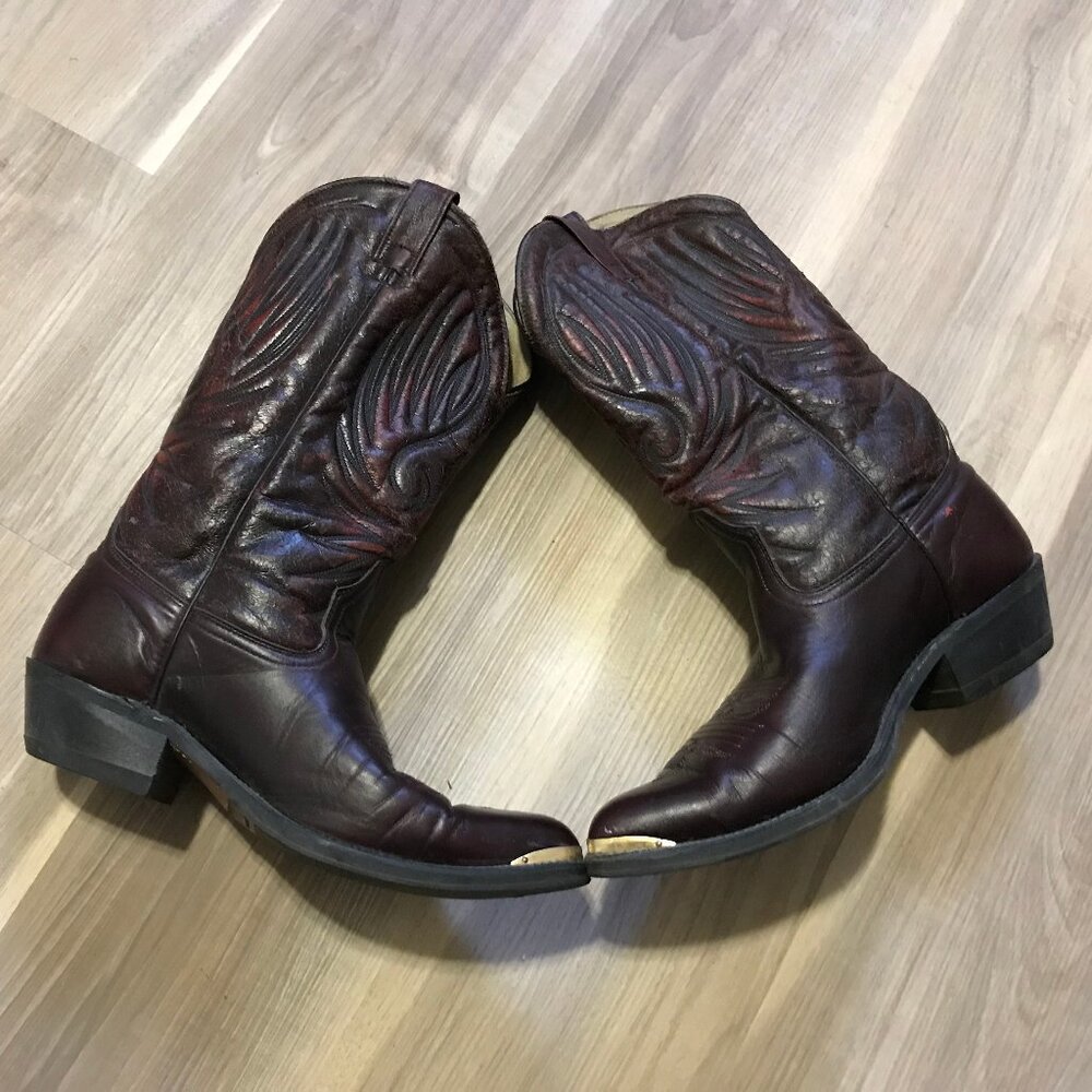 Bullrider Men's Burgundy/Brown Leather Western Boots Size 9